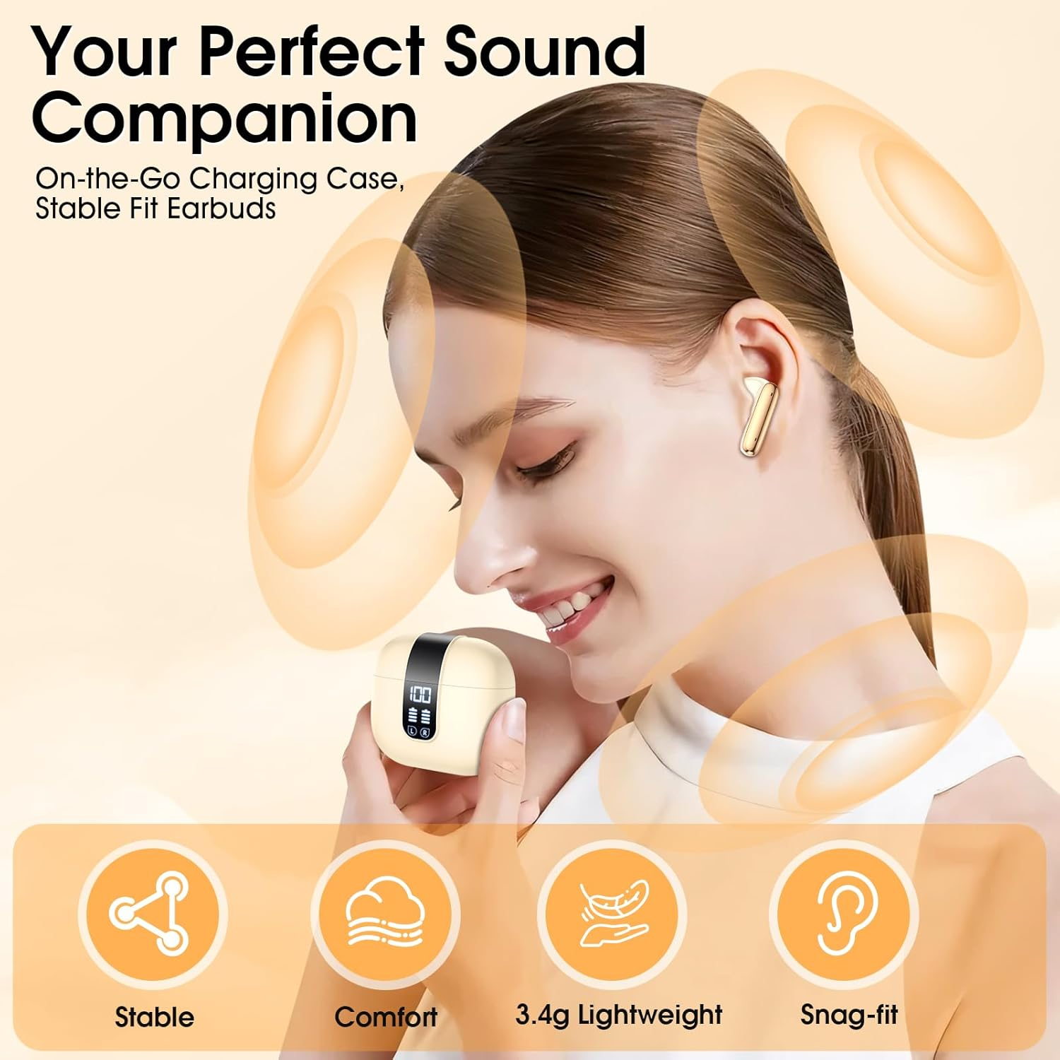 Bluetooth Headphones, Wireless Bluetooth 5.4, In-Ear Headphones with 6 Mic, ENC Noise Cancelling, Earbuds Deep Bass, Lightweight, 35 Hours/Ip7 Water-Repellent/Led Display, Earphones for Everyday Use image number 1
