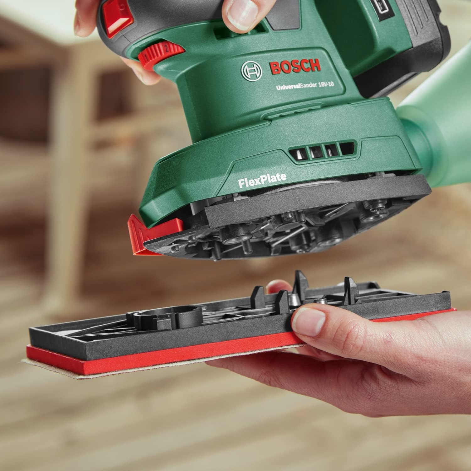 Bosch Universalsander 18V-10 Cordless Sander (Without Battery, 18 Volt System, for DIY Woodworking, 32 X Sandpaper, in Box) - Amazon Edition image number 6