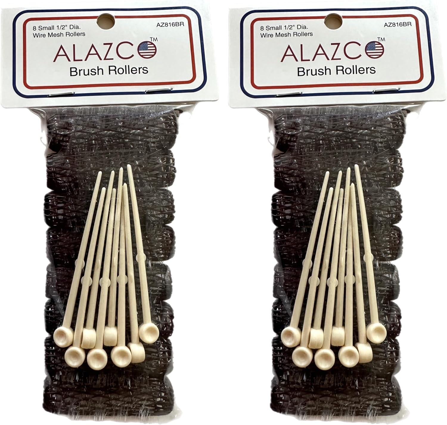 16 Pc Vintage Style Hair Roller Mini Small Brush Rollers Mesh Curlers Bristles 2"X 1/2" Flexible Locking Pins Small Curls Short Hair image number 2