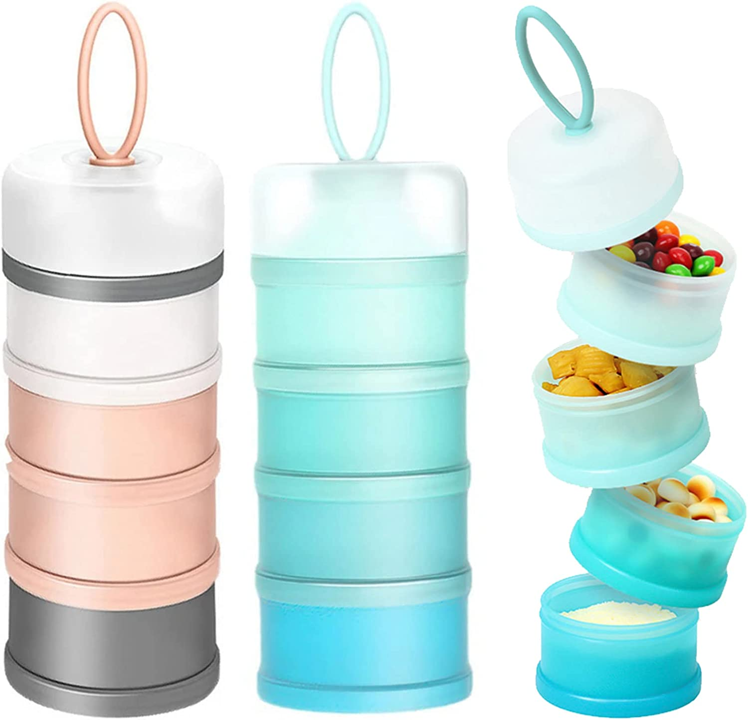 2 PCS 4 Layer Portable Baby Food Storag Box Multiple Openings Cereal Cartoon Infant Milk Powder Box Toddle Snack Container,Baby Milk Powder Food Mixing Container Portable Large-Capacity Milk Powder Child Container(Blue, Sakura Powder) image number 1