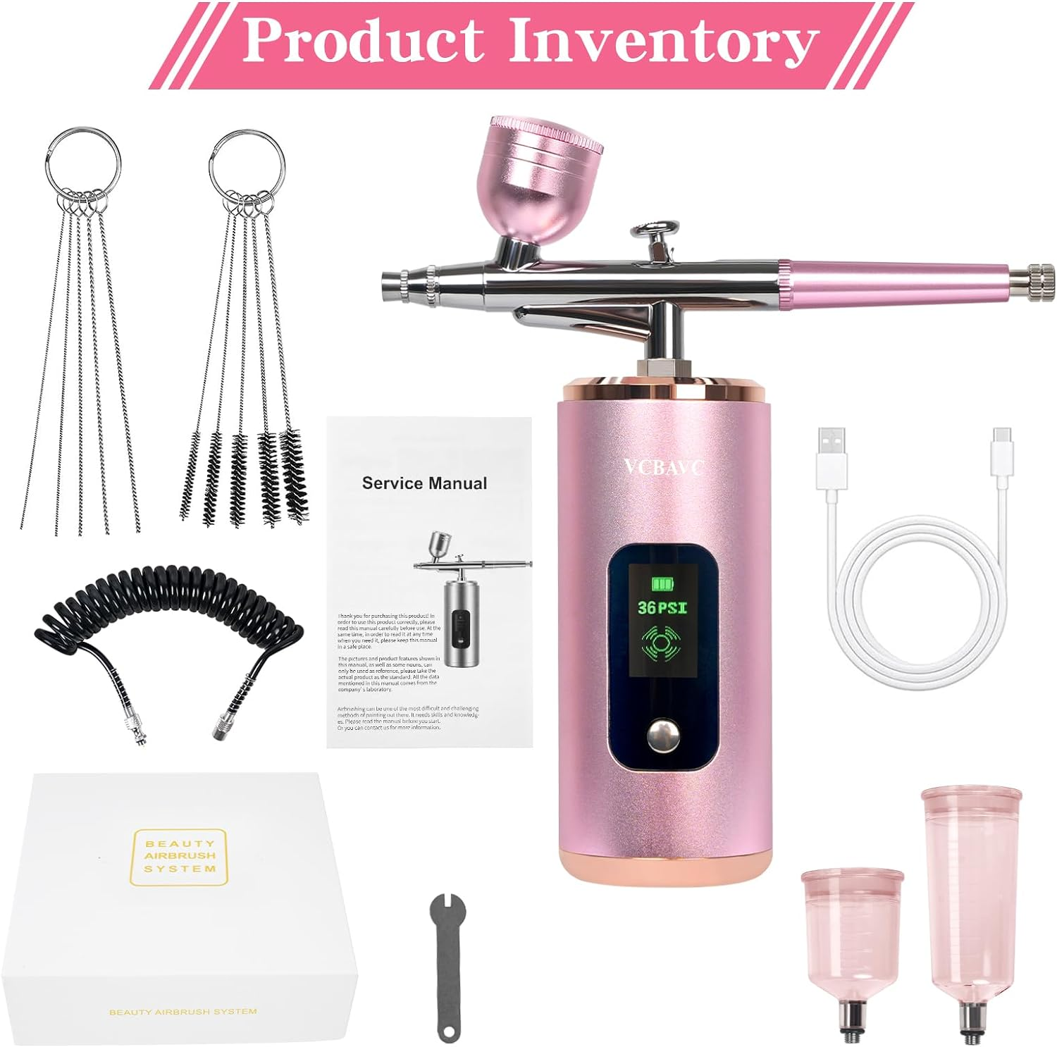 Airbrush Kit, 36PSI, Air Brush Kit with Air Compressor for Nails,Gun Rechargeable Handheld Cordless with 2M Hose Airbrush Paint for Makeup, Fabric Spray,Tattoo,Cake,Barber,Model,Art Kits image number 4