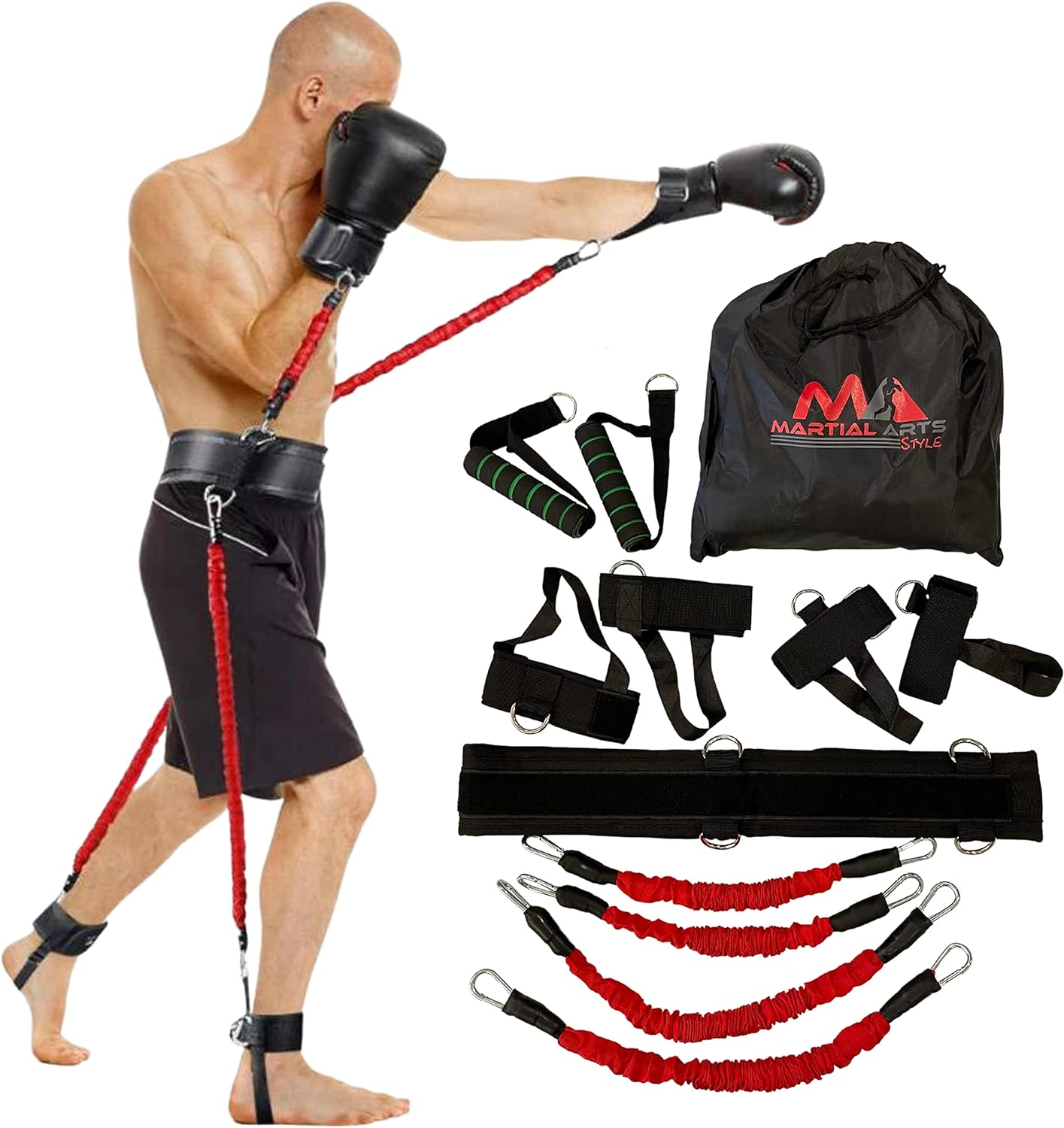 Boxing Resistance Bands for MMA Martial Arts Resistance Training at Home for Punches/Kicks, 150Lbs Exercise Bands Full Body Fitness Workout to Enhance Explosive Power/Speed/Agility