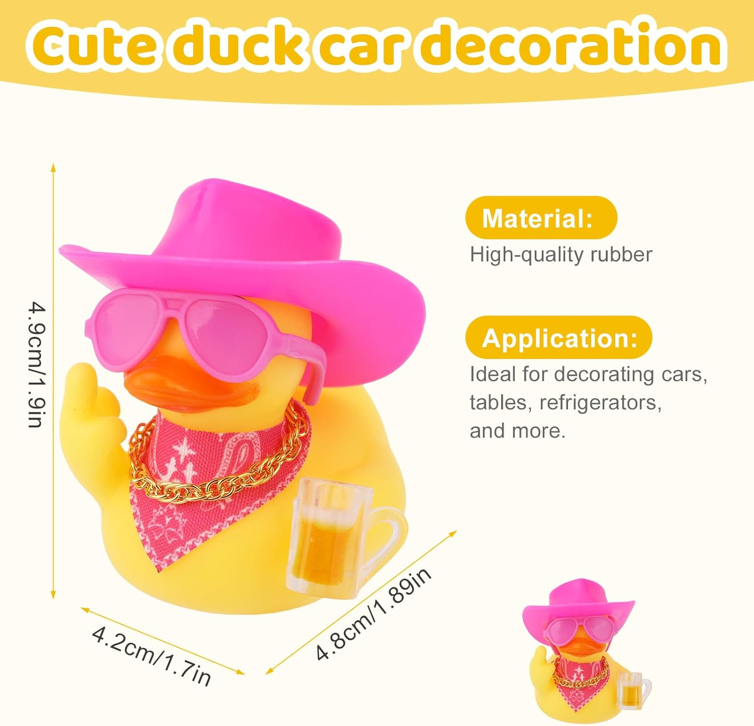 2Pcs Funny Rubber Ducks for Dashboard, Cute Car Rubber Duck Ornament with Mini Glasses Hat Scarf Accessories for Home Office Refrigerator Decoration (Pink) image number 2
