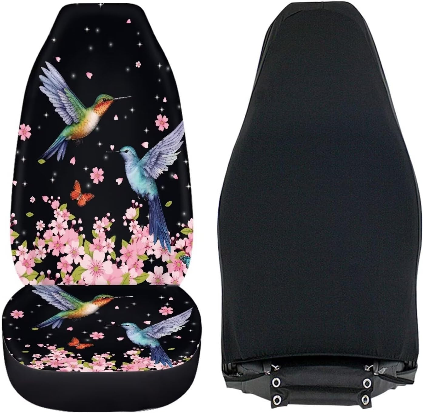 BIGCARJOB Flower Hummingbird Car Seat Cover Set for Front Seat Only,2 Pack Cherry Flower Birds Printed Auto Front Seat Protector Saddle Blanket for Women Girly Car Interior Accessories image number 6