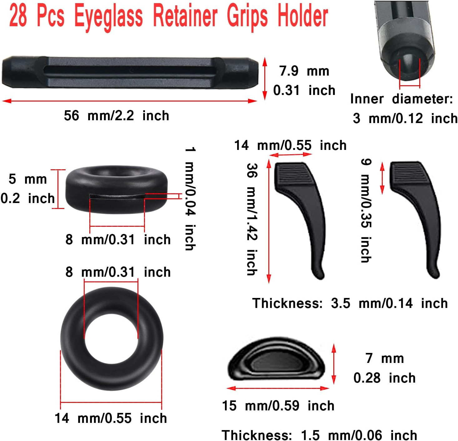 Taicols Eyeglass Nose Pads, 28 Pcs Eyeglass Retainer Grips Holder, Eyeglass Ear Grip, Eyeglass Ear Cushions Temple Tips Eyeglass Strap Eyeglass Pads Eyeglass Ear Hooks Eyeglasses Temple Tips Sleeve image number 6