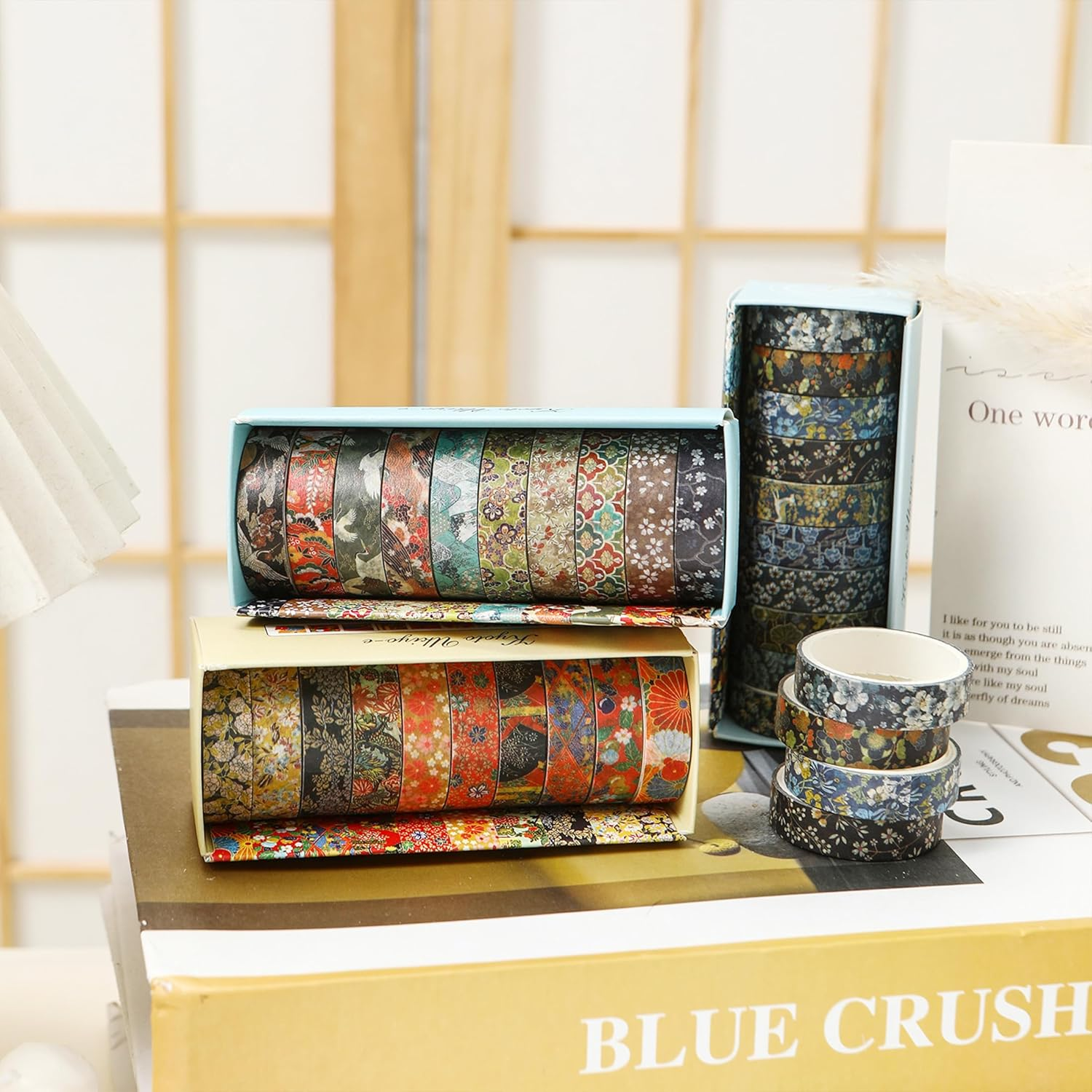 12 Rolls Ukiyo-E Style Washi Tape Set Japanese Kyoto Arts Adhesive Tapes Skinny Decorative Masking Tape Sets for Craft, Kids, Scrapbook, DIY, Gift Wrapping (Blooming Heritage) image number 4
