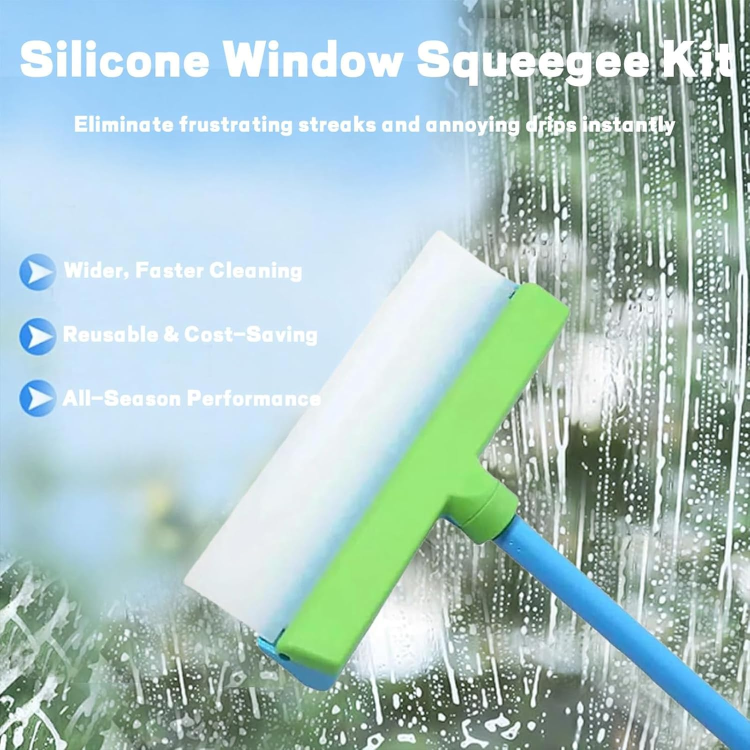3-In-1 Silicone Window Cleaning Kit &ndash; Streak-Free Squeegee for Shower Glass, Mirrors, Car Windows & Home &ndash; Includes Scraper & Microfibre Cloth (Blue White-1 Pc) - Blue White-2 Pcs image number 5