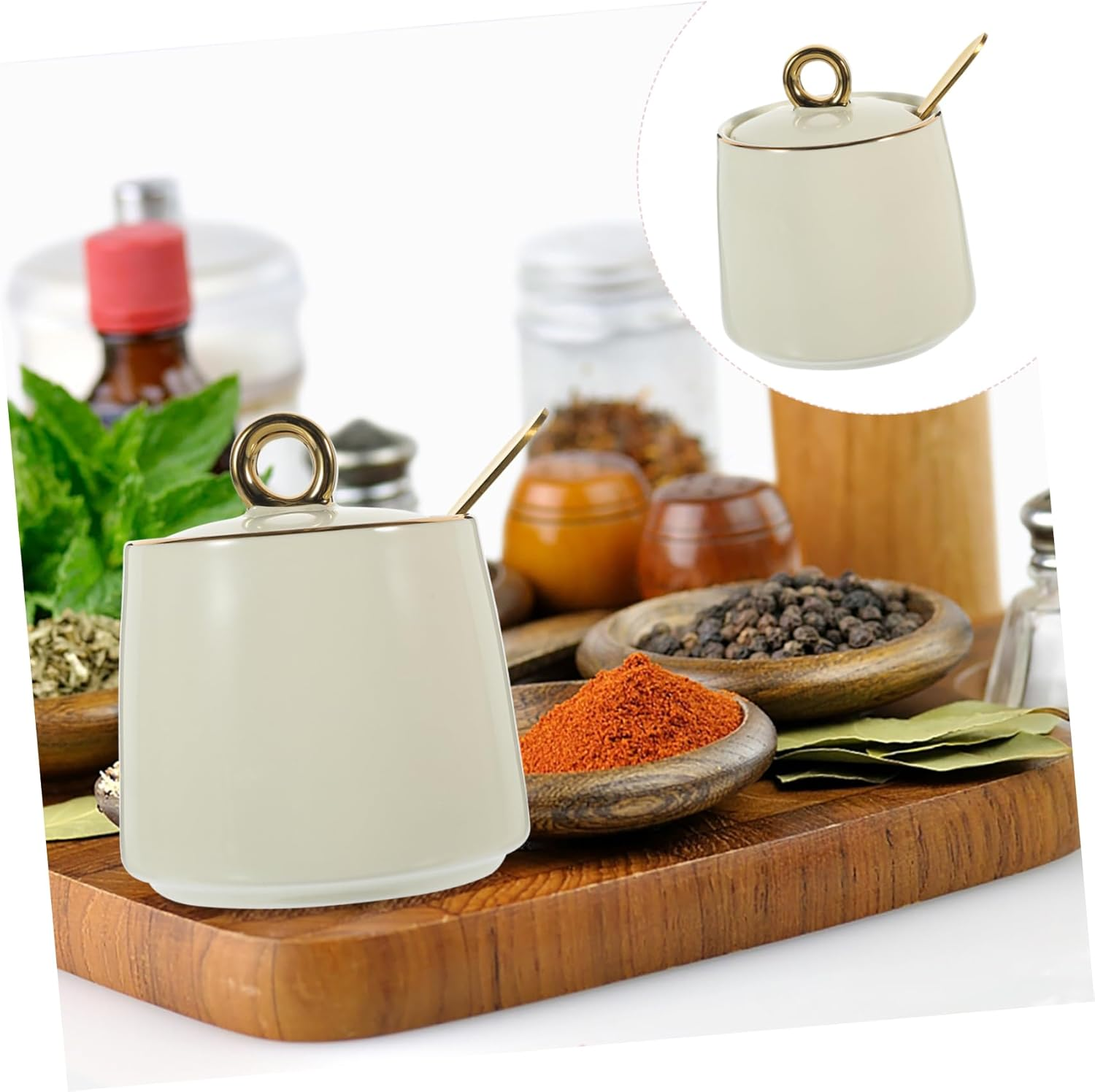 BIUDECO Ceramic Seasoning Jar for Home Use Spice Storage Jar Airtight Lid for Salt Sugar Spices in Kitchen Restaurant image number 4