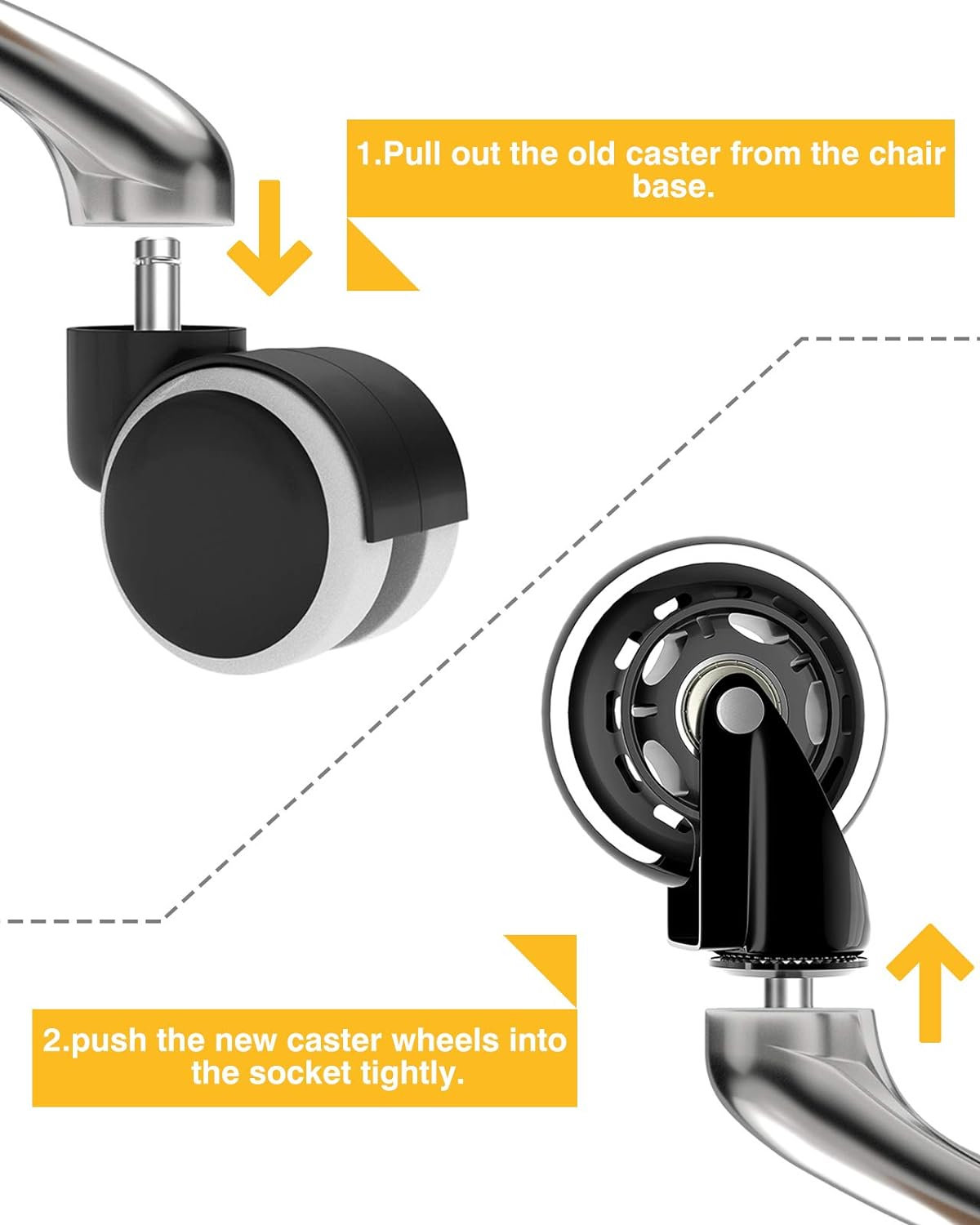Office Chair Wheels for IKEA with 10Mm Stem, HOSOM 3" Replacement Rubber Caster Wheels Set of 5 Safe for Wood Floor, Computer Gaming Chair Rollerblade Wheels Roll Smooth and Quite image number 6