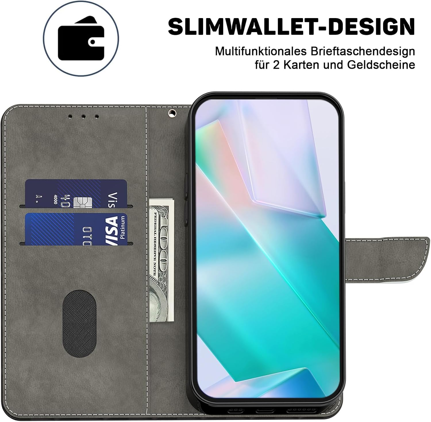 BOLELAW for Iphone 13/14 Mobile Phone Case PU Leather Flip Case Stand Wallet Protective Flip Case Cover with Card Slot, Stand Function, Magnetic Protective Case, Black Horse - Black Horse image number 6