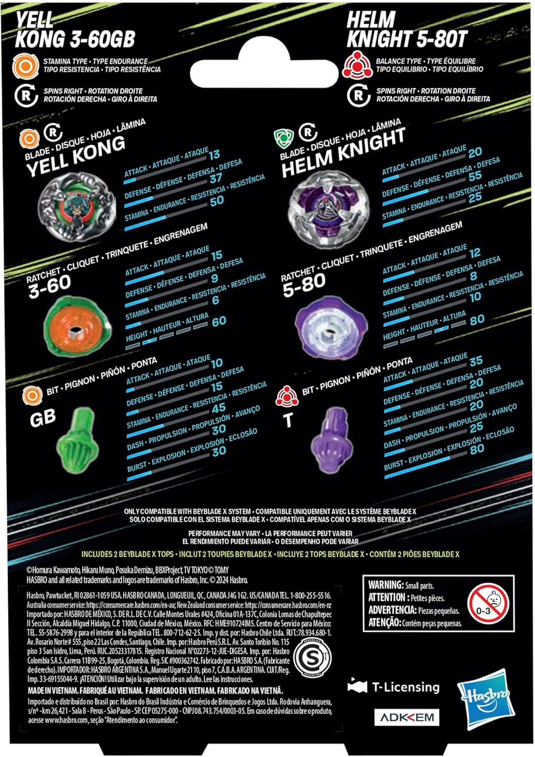 BEYBLADE X Yell Kong 3-60GB and Helm Knight 5-80T Dual Pack Set with 2 Right-Spinning Tops; Battling Top Toys for 8 Year Old Boys and Girls image number 3