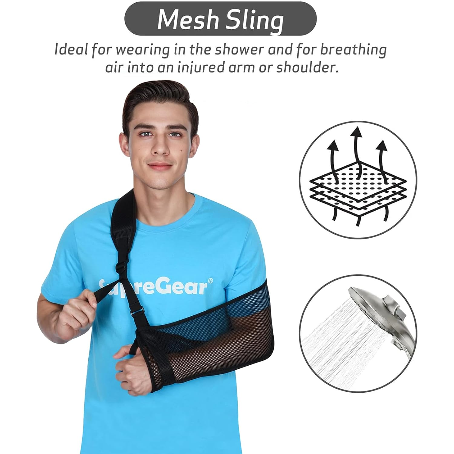 MYLEUS Mesh Arm Sling Shoulder Immobilizer - Adjustable Lightweight Breathable Support Brace for Injured Arm - Fits Left/Right Arm Men Women Adults (Black, L) image number 1