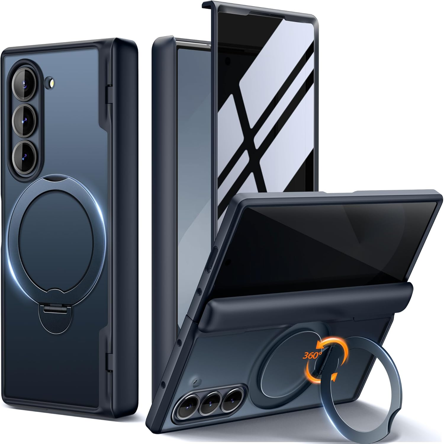 MOBOSI Upgraded 360&deg; Spin Magnetic Ring Stand for Z Fold 6 Case with S Pen Slot, Compatible with Magsafe, 18FT Military Grade Protection, Shockproof Case for Samsung Galaxy Z Fold6, Privacy Blue