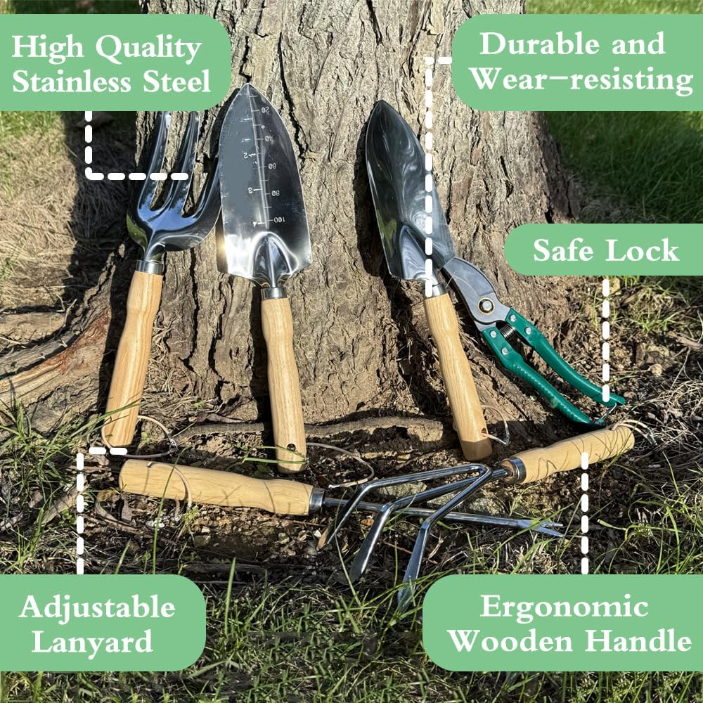 Garden Tool Set of 10 Pieces, Heavy-Duty Stainless Steel Gardening Hand Tools with Repotting Mat and Grow Bags, Gardening Tool Set with Durable Gardening Bag, Ideal Gardening Gifts for Women Men image number 3