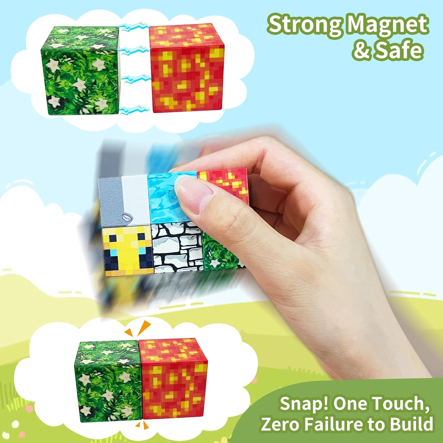 Elfew 132PCS Magnetic Blocks for 3+ Year Old Boys & Girls, STEM Magnetic Tiles Building Blocks, Building Games Sensory Toys, Stacking Toys for Kids, Indoor & Outdoor Play image number 4