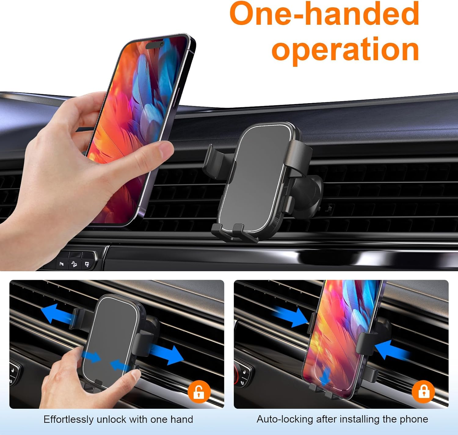GRIFEMA Car Phone Holder for Air Vent, Automatic Clamp Car Mount, 360&deg; Rotation, One-Hand Operation, Universal Phone Cradle for 4.7''-7'' Smartphones with Case image number 6