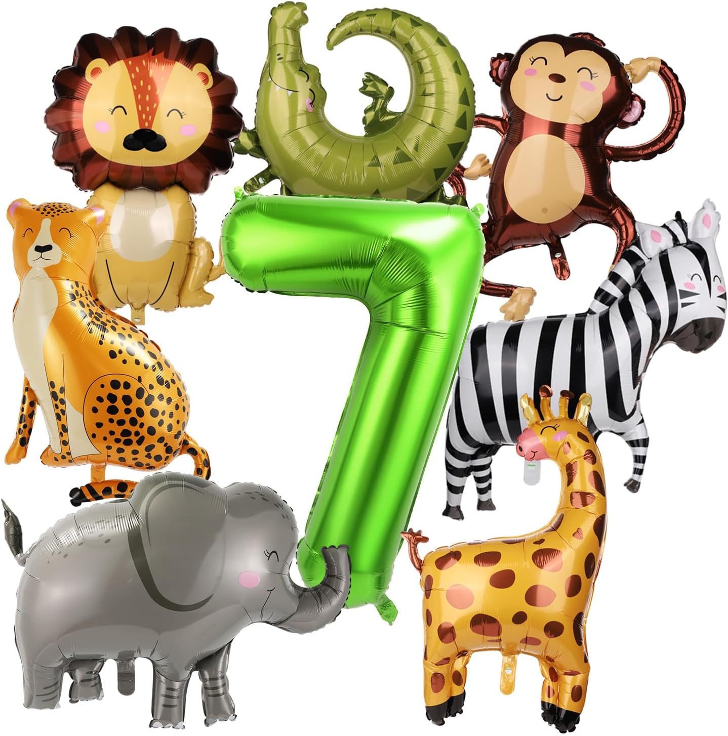8Pcs Jungle Animal Balloons, Safari Animal Balloon Safari Animal Monkey Elephant Zebra Leopard Crocodile Giraffe Lion Balloons Birthday Number Balloons Zoo Party Decoration Supplies (Number 7) image number 6