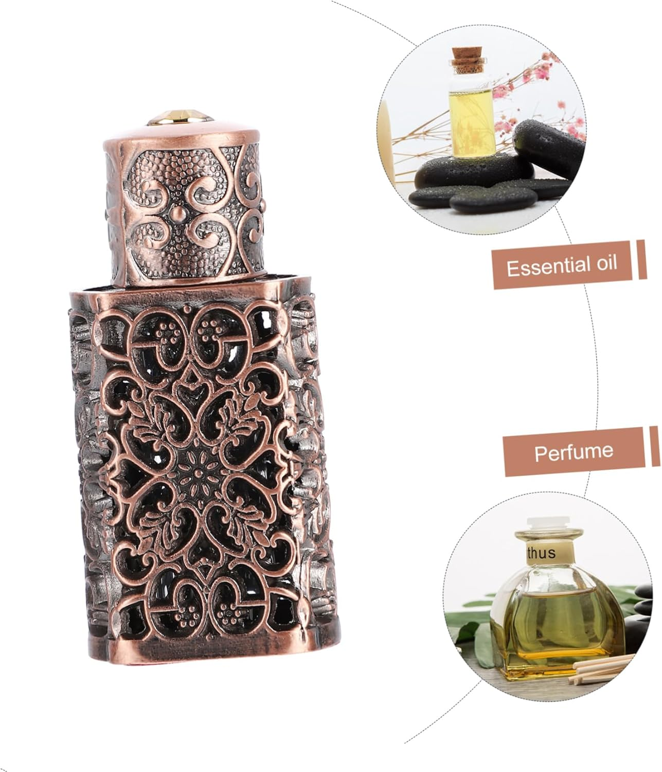 2Pcs Antique Perfume Spray Bottle Hollow Engraved Essential Oil Dispenser for Travel Refillable Vintage Container for Daily Use and Decoration image number 2