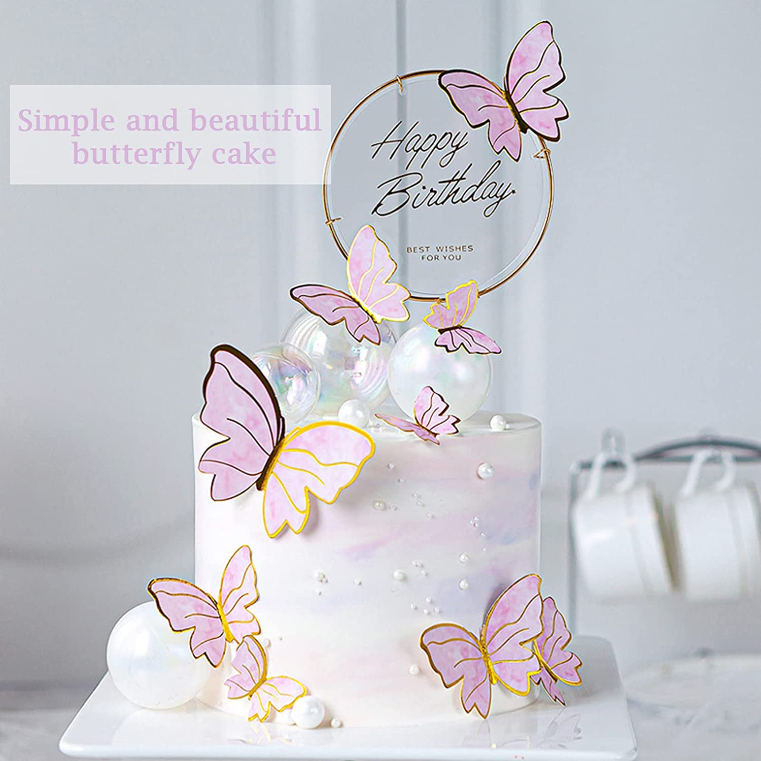 34Pcs Happy Birthday Cake Toppers,Cake Toppers,Cake Decorations with Happy Birthday and 3D Butterfly Cake Toppers,Suitable for Wedding Cake Topper(Butterfly Shape Random)