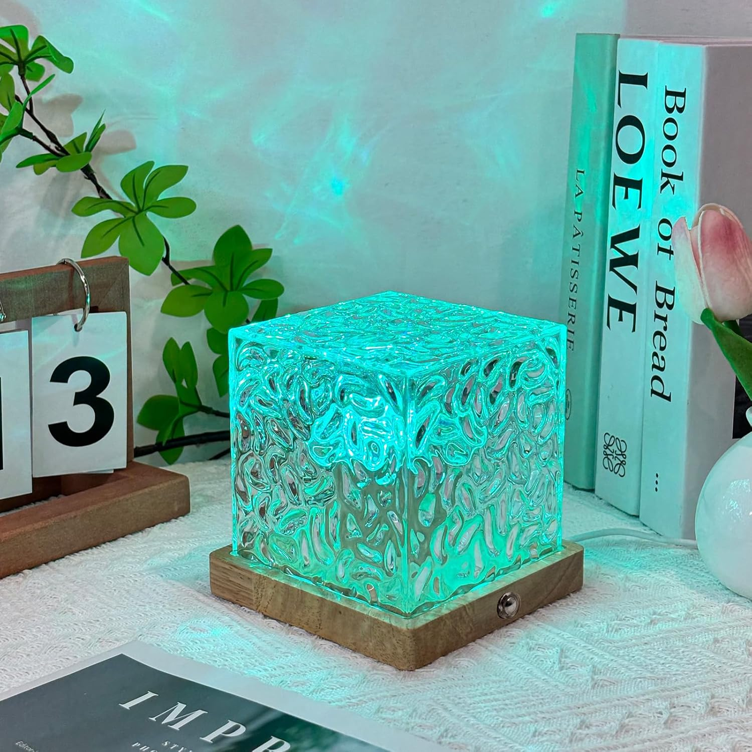 Fayrvind Northern Lights Wave Cube Lamp, Galaxy Light Projector Night Light for Teenage Room Decor, Luminorthe Cube Lamp for Bedroom Decor Kids Mood Lighting,16 Colors RGB Auror Ocean Wave Projector