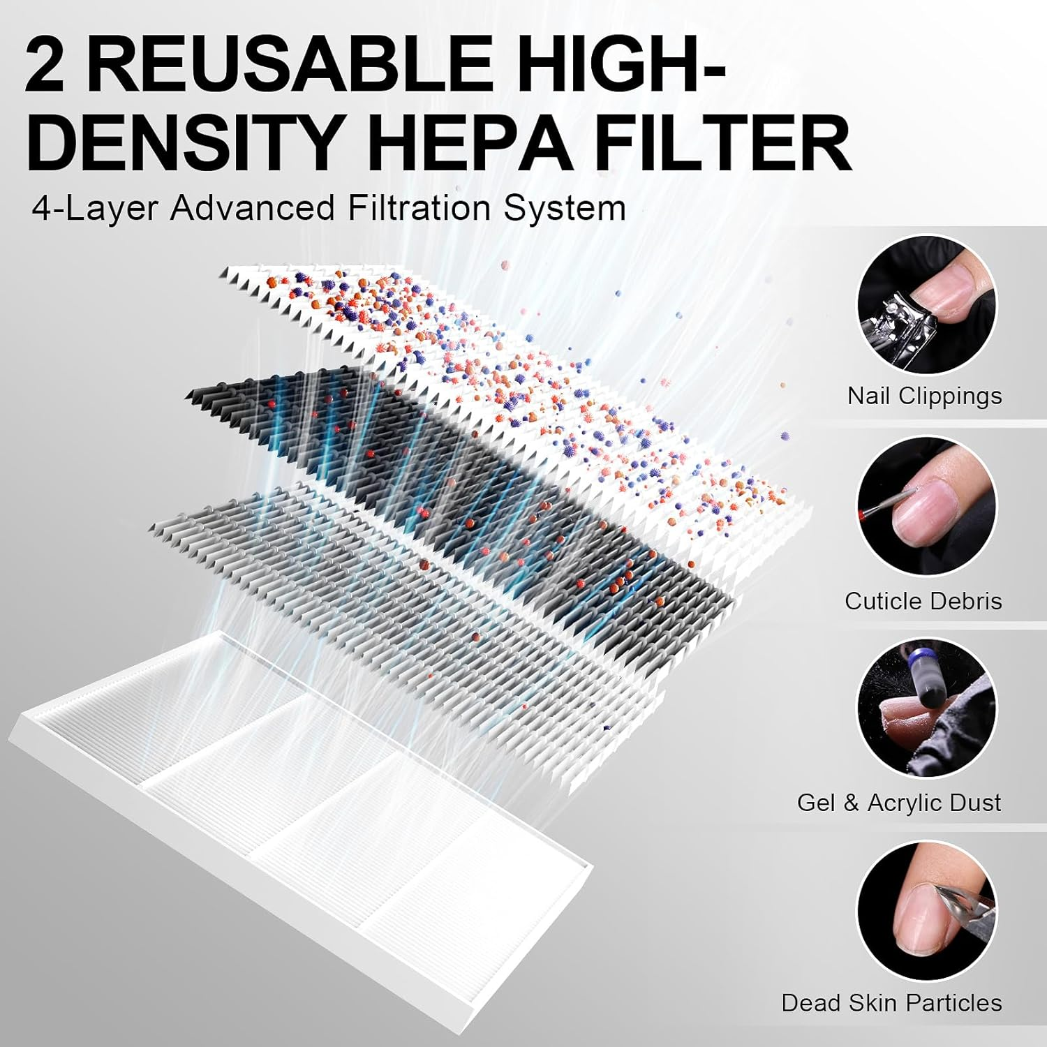 L'UGX Rechargeable Nail Dust Collector with 2 Reusable Filter, Professional Nail Vacuum Dust Collector Nail Tech Fan Extractor Powerful Suction Machine, Perfect for Home Salon Use