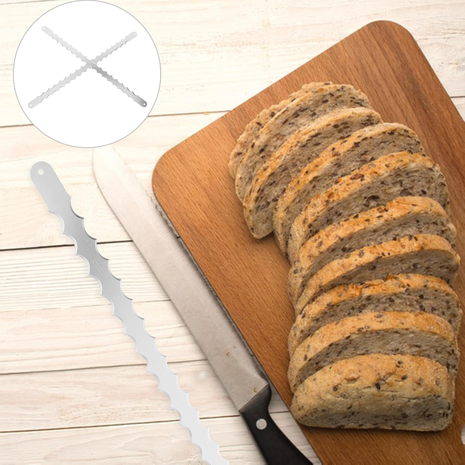 MOBUTOFU 2Pcs Stainless Steel Serrated Bread Slicer Replacement Blades for Wooden Bow Cutter Double-Edged Toast Saw Accessories Kitchen Bread Blades and Cake Baking Tools image number 2