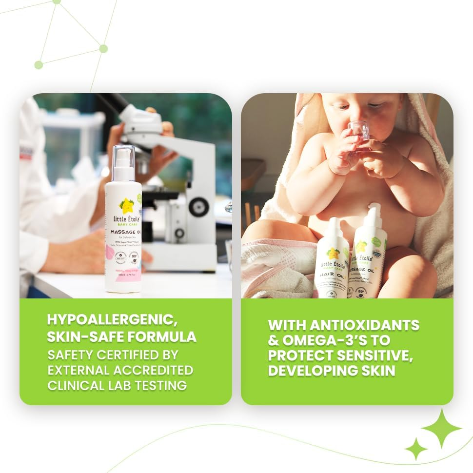 Little &Eacute;toile Natural Baby Massage Oil &ndash; Gentle Baby Bath Oil with Botanical Blend for Newborns 0+ Months &ndash; 200Ml image number 3
