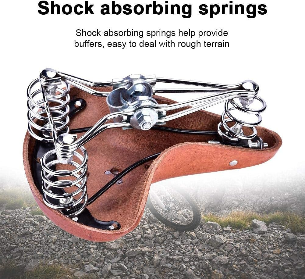 Retro Bicycle Saddle Vintage Mountain Bike Road Bike Saddles Bicycle Seat Made of PU Leather Comfortable Trekking Bike Seat 26 X 21.6 X 10 Cm