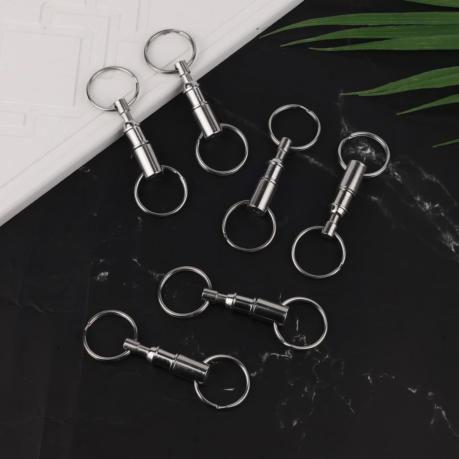 Quick Release Keychain, Premium Iron Double Pull Quick Release Key Ring Detachable Key Ring Quick Disconnect Key Ring Pull Apart Key Chain Crafts Accessories(Silver) image number 3
