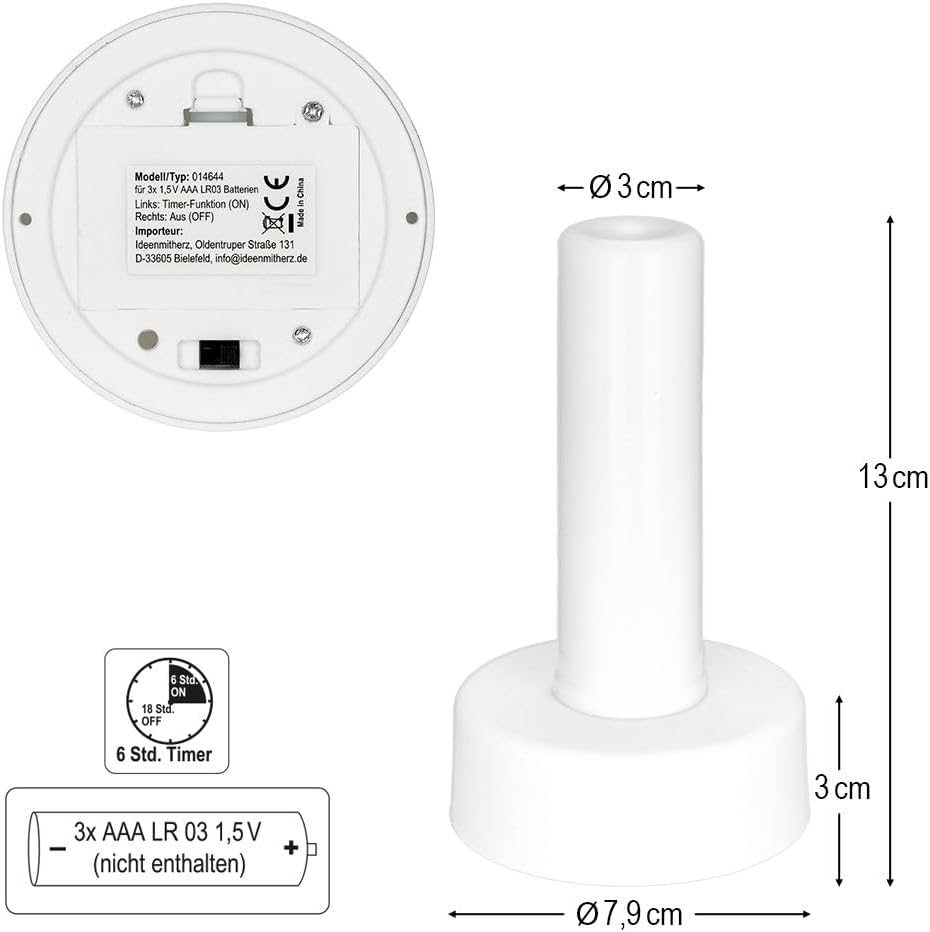 Ideen Mit Herz | LED Column | Mood Light | LED Light for Lantern | 13 Cm High | Battery Powered | with Timer (Warm White) - Colour-Changing image number 3