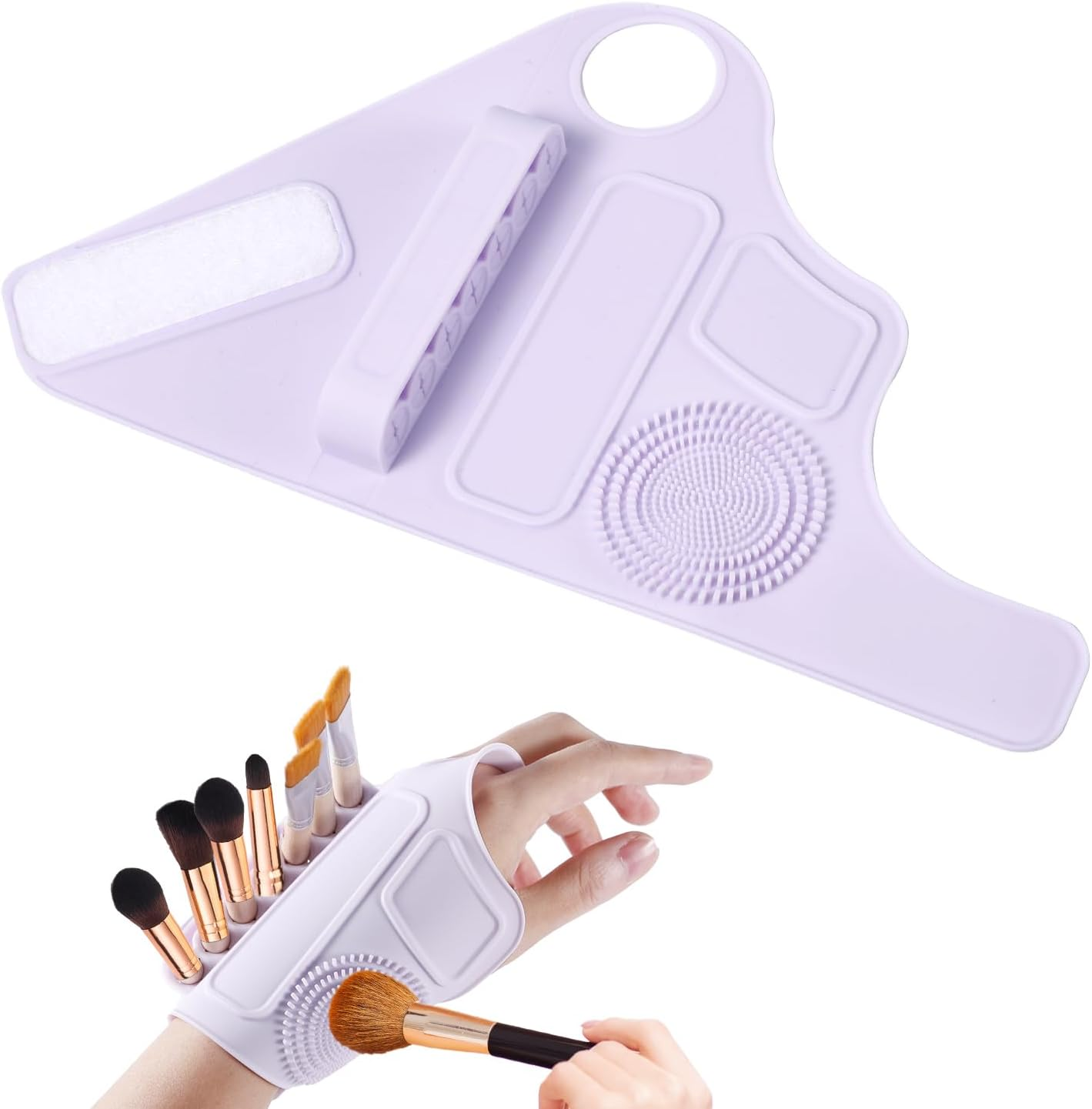 Makeup Brush Cleaner Mat, Irregular Silicone Makeup Brush Cleaner Portable Cleaning Tool for Brushes Powder Puffs Cleaner for Girls Women Makeup Lovers Gift, Partition Design (Purple) image number 6