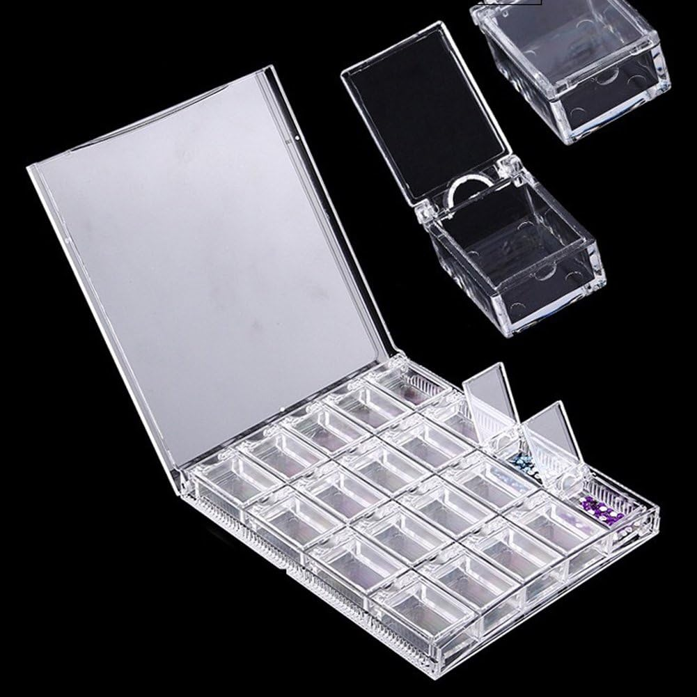 Betued Nail Art Box, 20 Grids Nail Decoration Box, Transparent Acrylic Nail Art Decorations Storage Box Jewelry Organiser for Diamond Embroidery Rhinestones Craft Bead Storage Tool image number 3