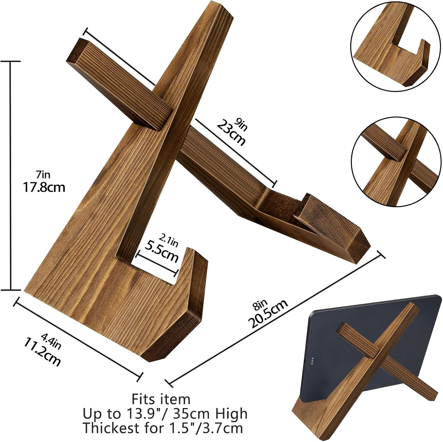 Cookbook Stand Wooden Cookbook Holder Solid Wood Recipe Book Holder Farmhouse Cook Book Stand Rustic Display Stand Kitchen Counter Decor for Cooking Reading Hands-Free Tablet image number 1