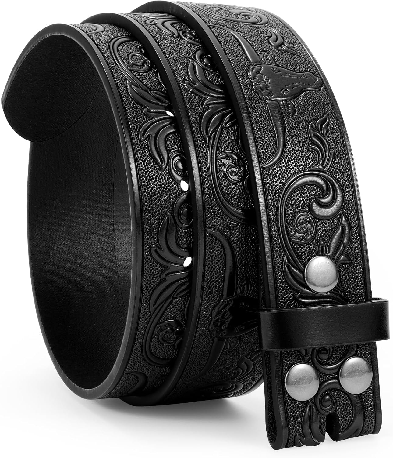 LEACOOLKEY Western Leather Belt Strap for Men Women Cowboy Western Belts without Buckle Men Western Leather Belt for Jeans Pants
