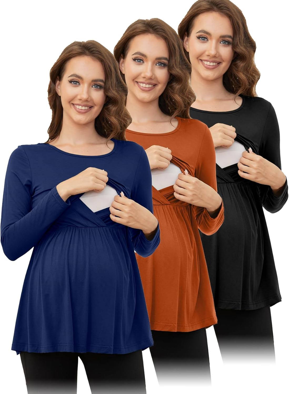 PARNIXS Women'S Care Shirt, Maternity Fashion, T-Shirt, Maternity Top, Maternity Shirt, Maternity Outfit, Long Sleeved Shirt，（3-Piece Set）