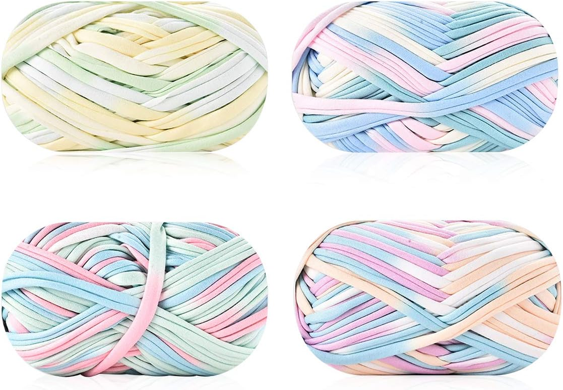Isuperb 4 Pack Knitting Yarn Colorful Cloth T-Shirt Yarn Fabric Crochet Cloth for DIY Knitted Art Basket Bag - 400G image number 4