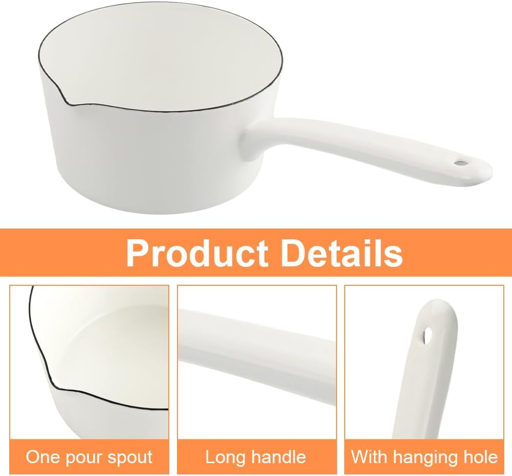 1.2L Enamel Milk Pan, Nonstick Saucepan with Pour Spouts, Butter Warmer, Melting Milk Boiling Porridge Soup Saucepan,Butter Warmer, Gas Stove Enamel Milks Pot with Handle for Home Kitchen