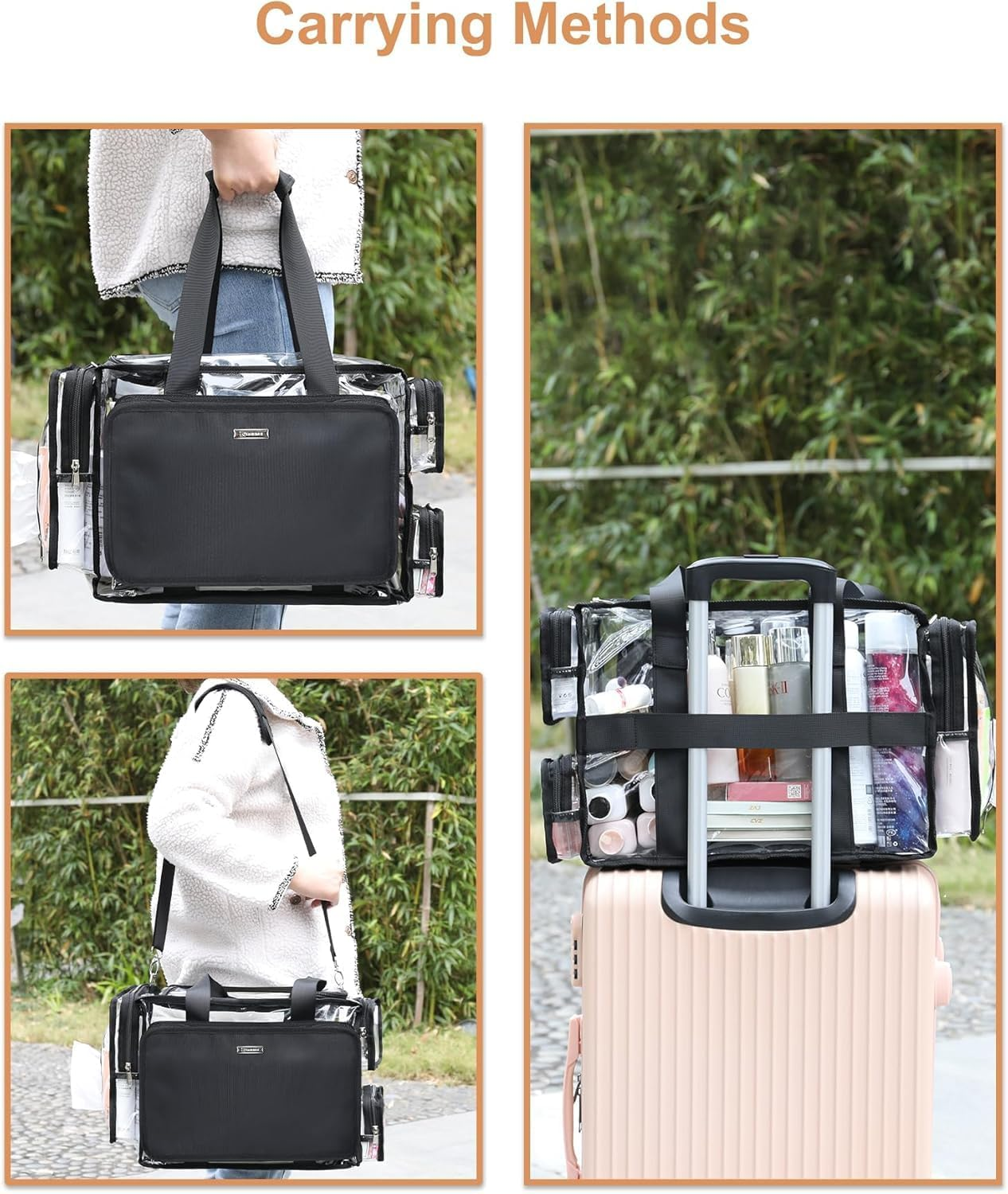 Relavel Clear Makeup Bag Extra Large Makeup Artist Set Bag, Cosmetic Storage Organizer Hair Stylist Travelling Bag, Transparent Tote Duffle Beach Toiletry Bag with Adjustable Dividers image number 6