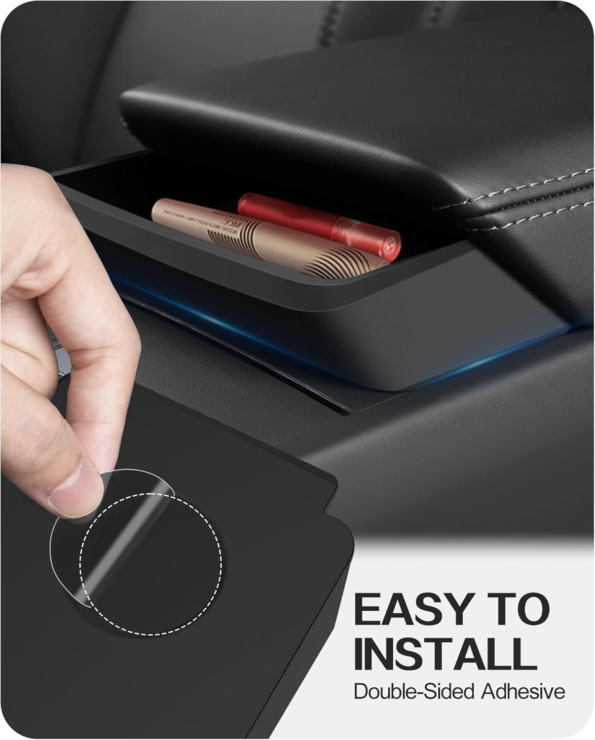Car Center Console Organizer Tray for Tesla Model Y Juniper 2025 2026 & Model 3 Highland 2026-2024 Interior Accessories Armrest Key Card Phone Holder Silicone Storage Box (Black) image number 2