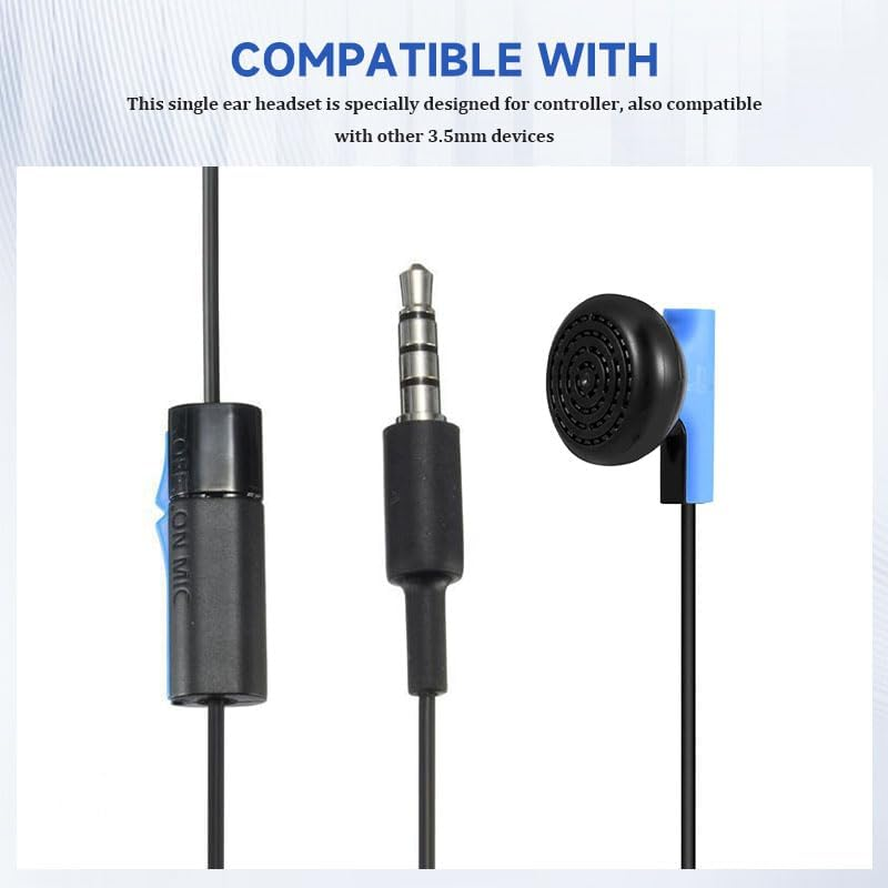 PS4 Single Ear Headset with Microphone, 3.5Mm In-Ear Gaming Earphone for Controller, Mobile Phones, Tablets, Communication, Gaming
