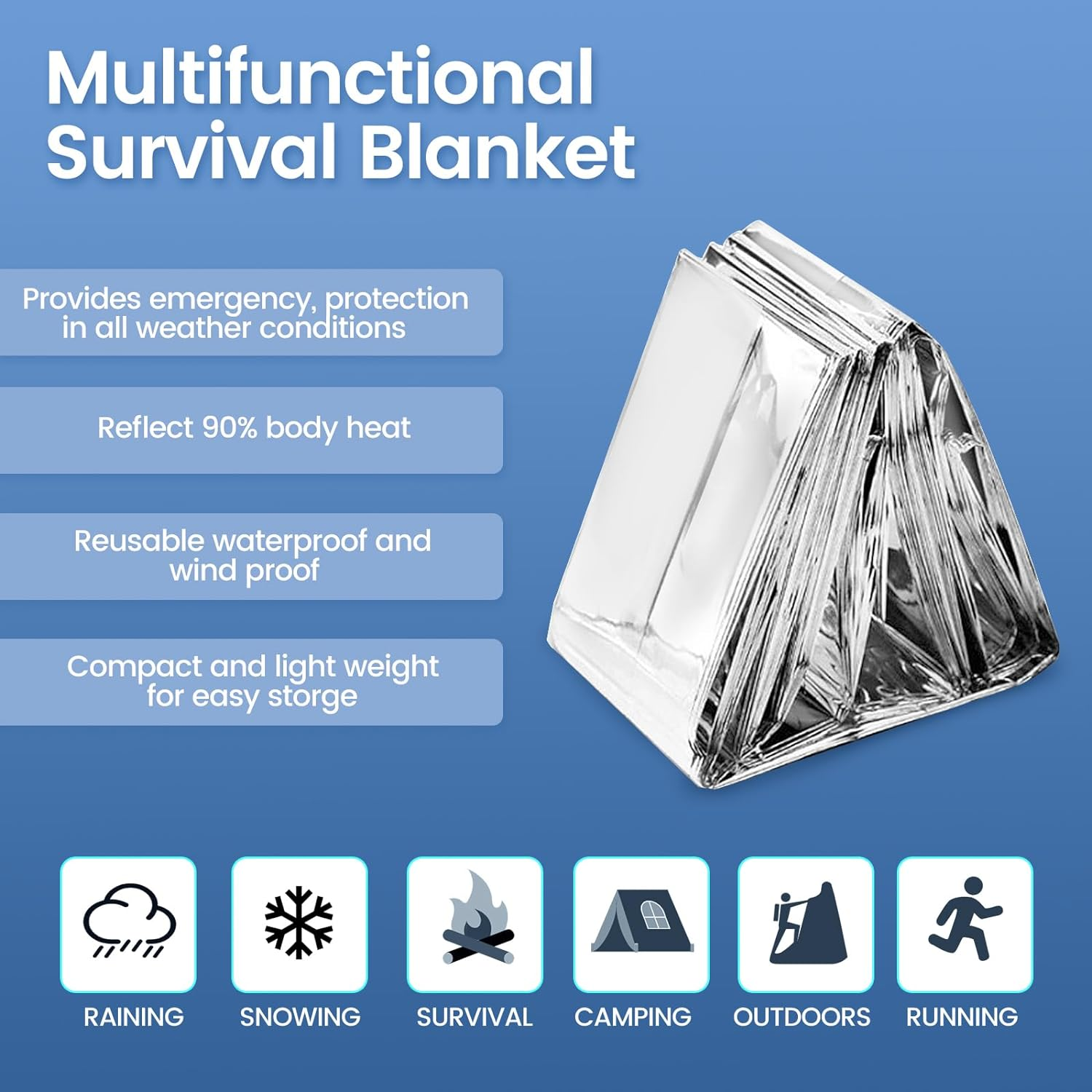 8 Pack Emergency Thermal Blankets, Survival Blankets Reflective First Aid, Blanket for Camping Hiking Outdoor Warm Insulated Heat Insulation and Waterproof