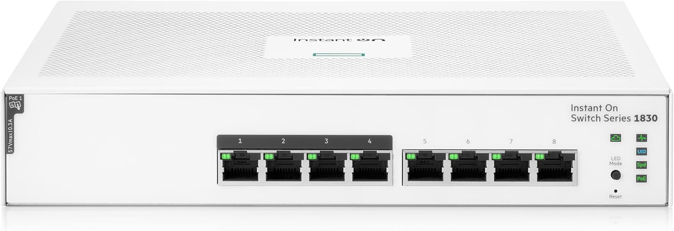 HPE Networking Instant on Switch Series 1830 8-Port Gb Smart-Managed Layer 2 Ethernet Switch with Poe | 8X 1G | 4X CL4 Poe (65W) | Fan-Less | AU Cord (JL811A#ABG) image number 1