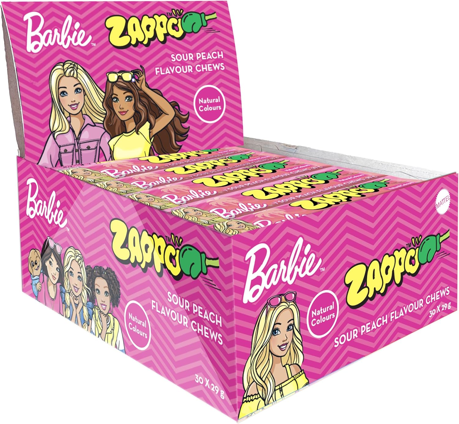 Zappo - Barbie Sour Peach Flavour Chews Natural - Peach - 30 X 29 G - Halloween Trick-Or-Treat Lollies