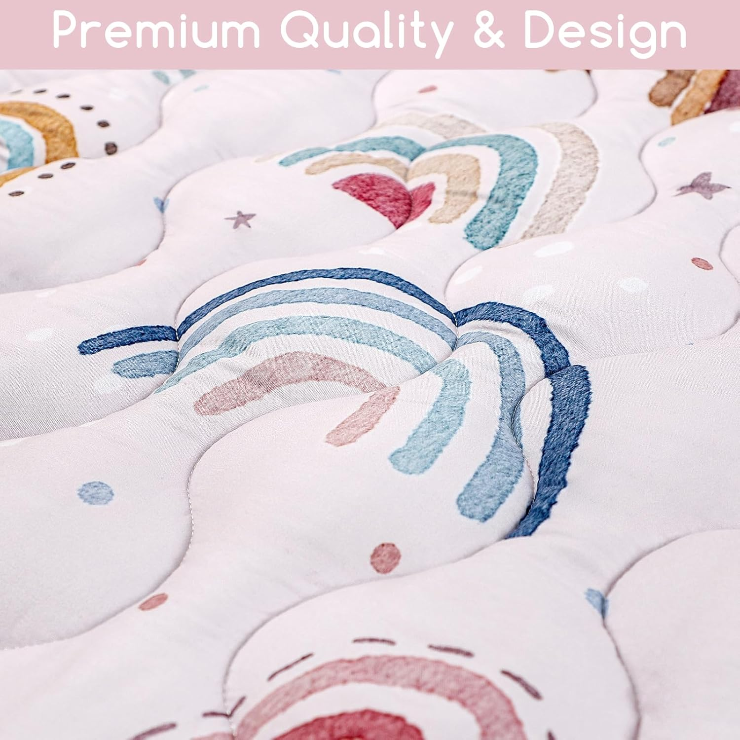 Baby Play Mat for Floor, 127X127 Cm Playpen Padded Mat for Baby, Soft Infant Tummy Time Crawling Mat,Anti Slip, Pink Rainbow image number 6