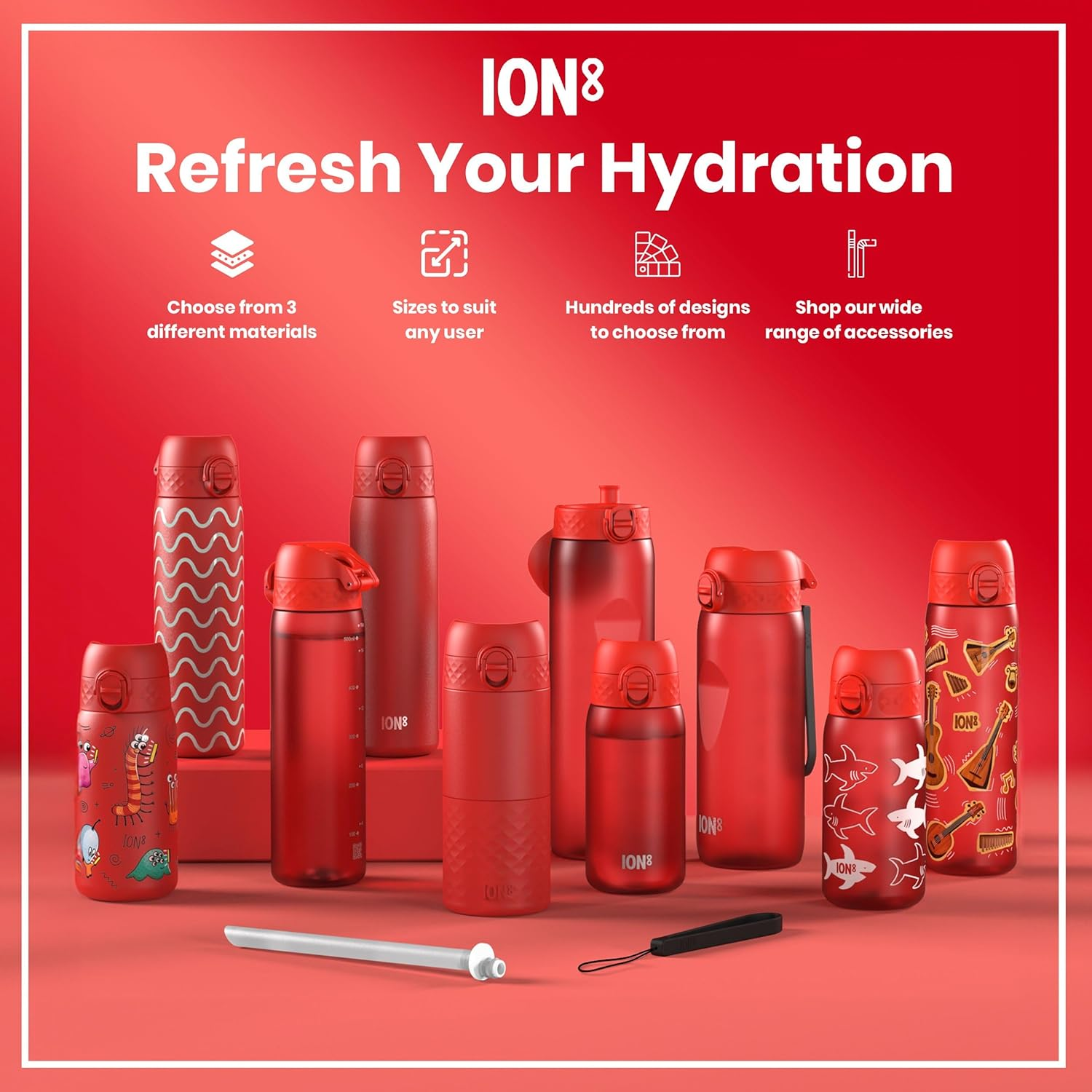 Ion8 1 Litre Water Bottle, Leak Proof, Flip Lid, Carry Handle, Rapid Liquid Flow, Dishwasher Safe, BPA Free, Soft Touch Contoured Grip, Ideal for Sports and Gym, Carbon Neutral Recyclon image number 2