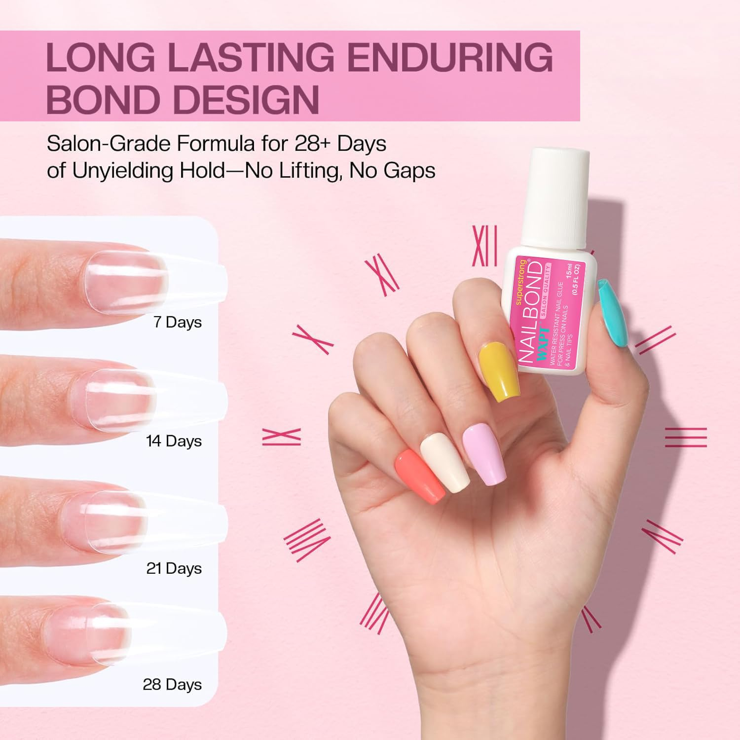 WANXINPT Press-On Nail Glue: Super Strong Brush-On Nail Glue for Acrylic and False Nails, Long-Lasting and Quick-Drying, No UV Required, Salon Quality, Suitable for Beginners DIY Home (15Ml) image number 5