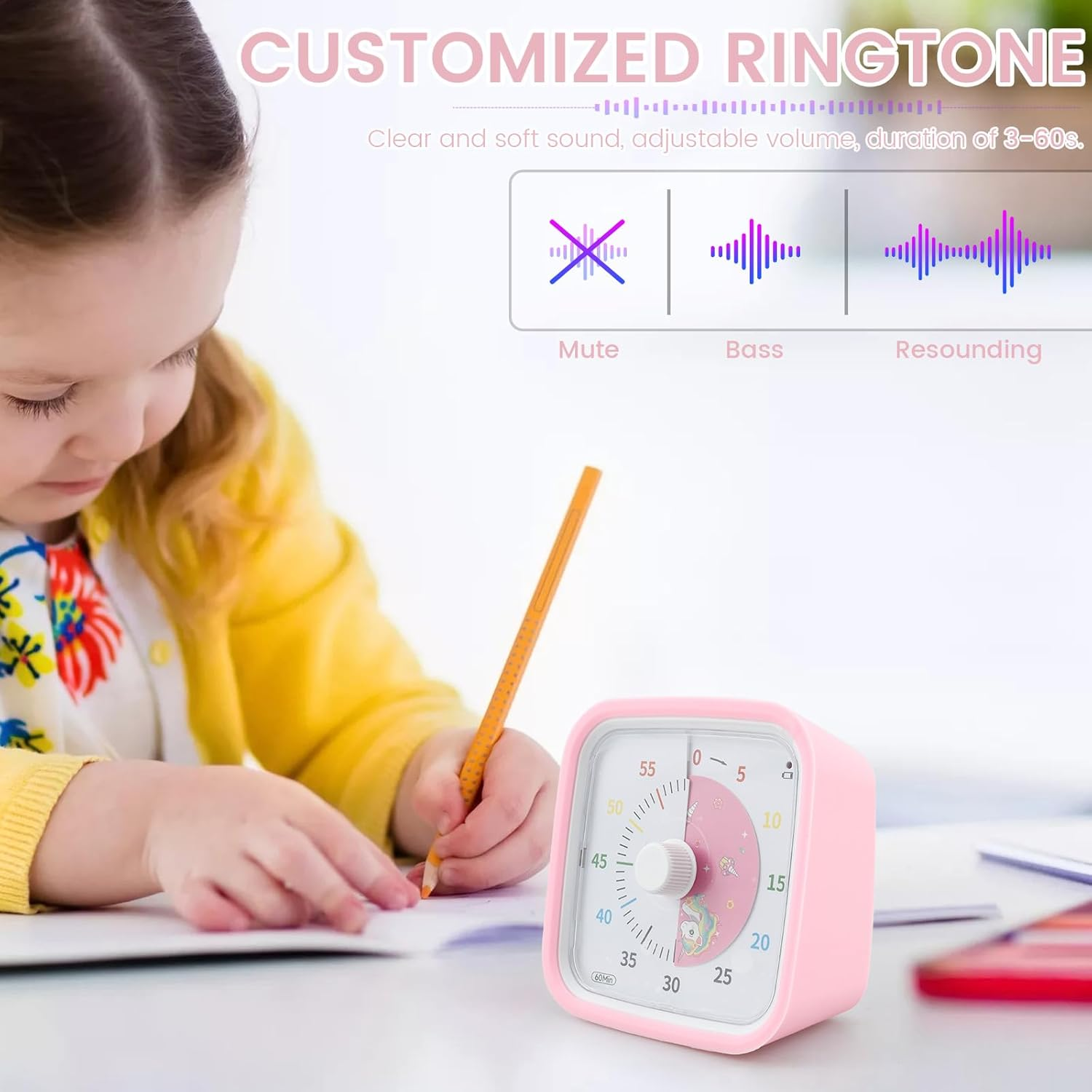 Visual Timer for Kids and Adults, 60 Minute Visual Countdown Timer, Non Ticking Classroom Timer, Silent Time Management Tool, Timer for Gym Classroom Studying Working (Pink) image number 1
