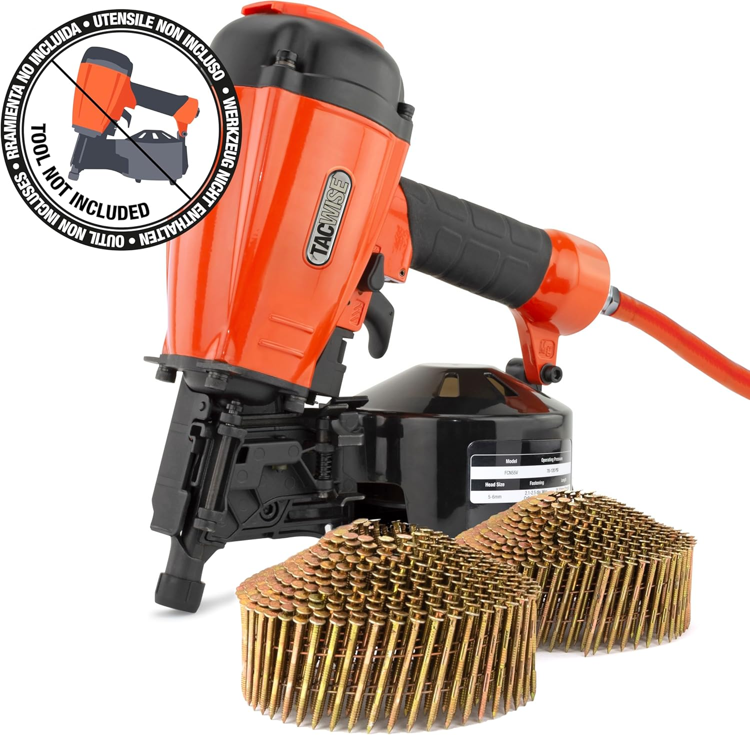 TACWISE 1795 Type 2.1/38Mm Galvanised Spherical Coil Nails Diamond Tip Ring Shank 16&deg; Inclined Wire Bound Pack of 5400