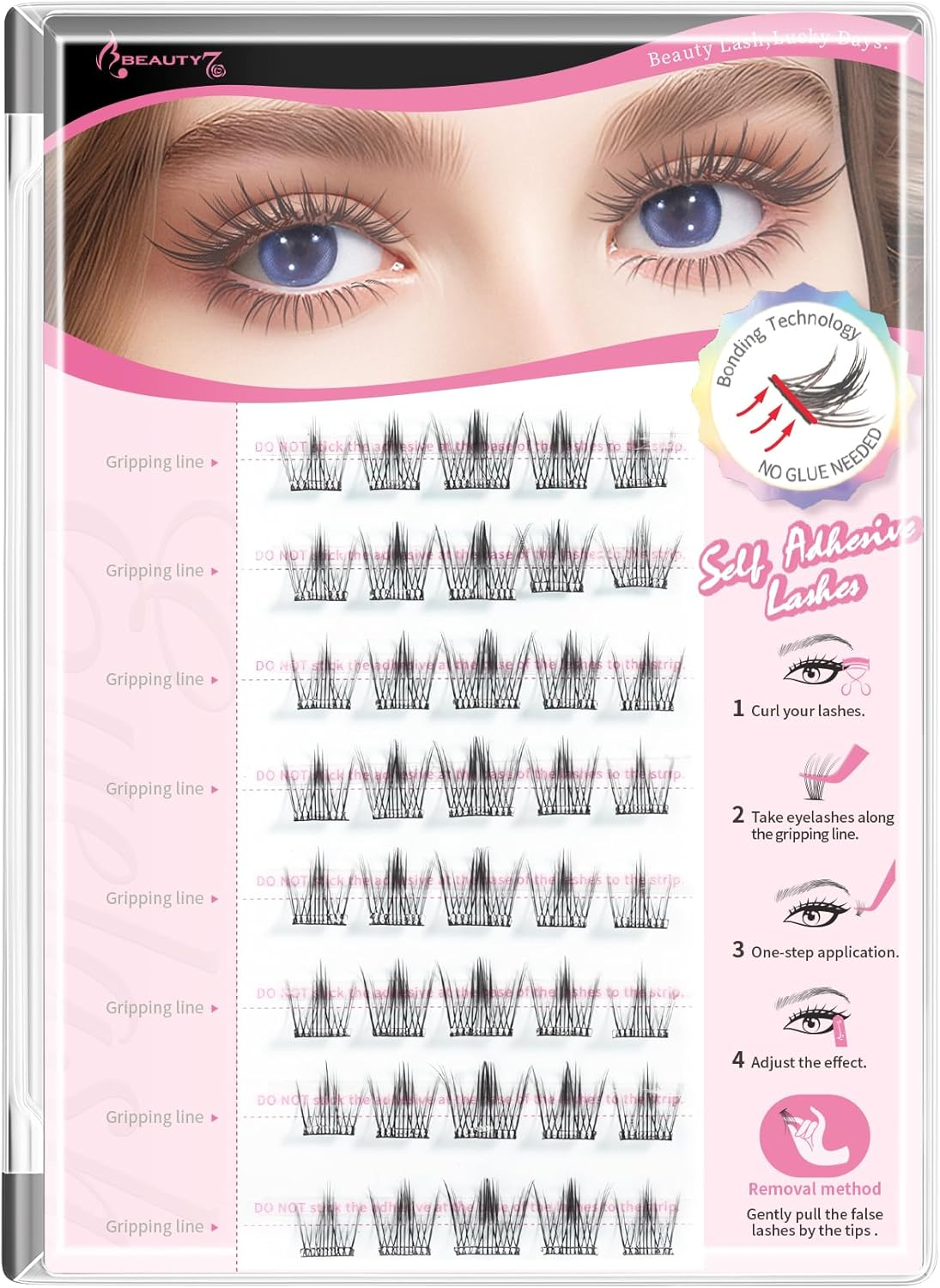 Beauty7 Self-Adhesive Eyelashes Clusters Lash Press on Reusable Self-Adhesive Eyelash Clusters No Glue No Remover 1 Step Lashes Pre Glued Cluster Lashes (Peacock Plume) image number 3