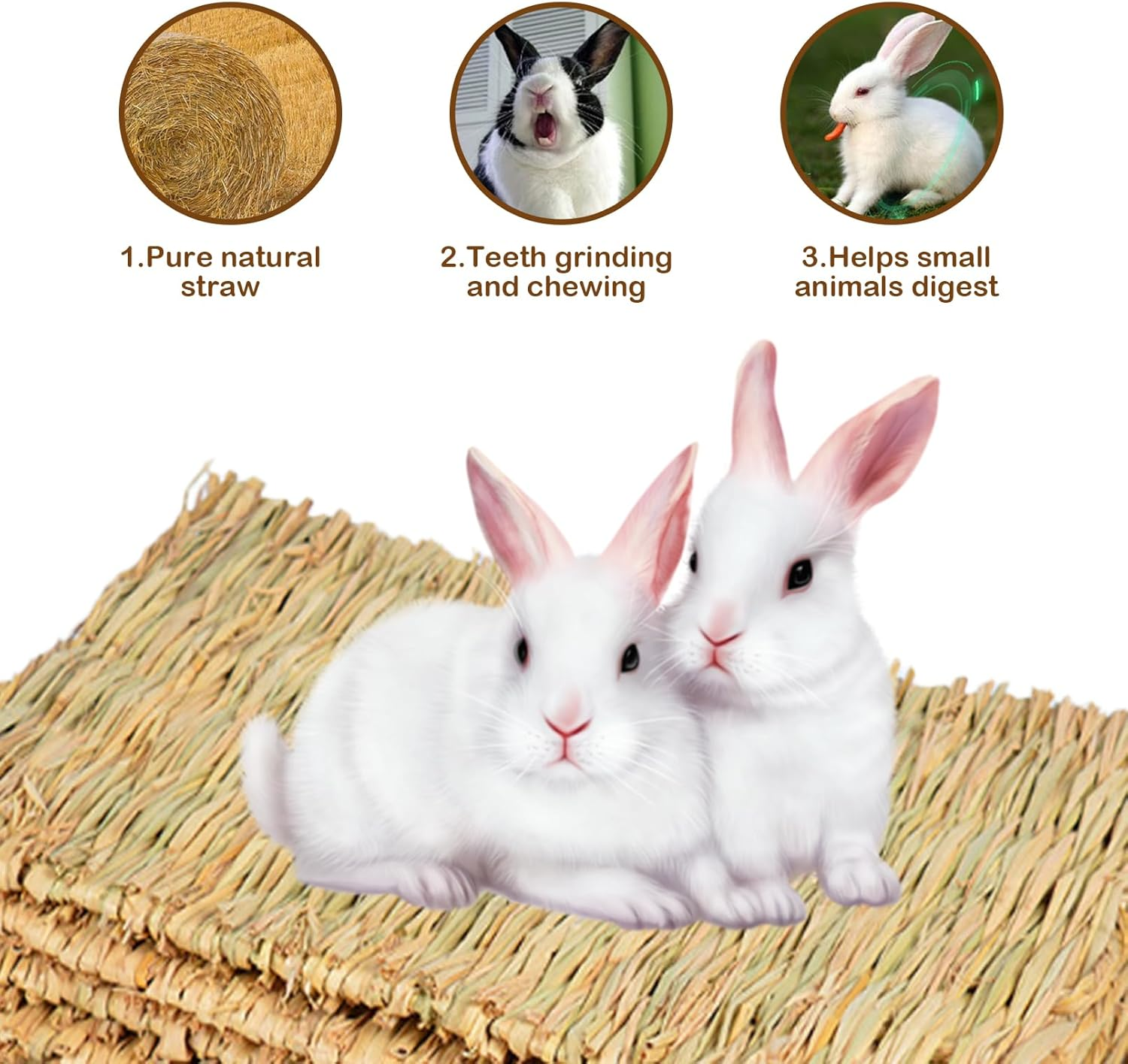 MUYG Rabbit Grass Mat,Grass Mats for Rabbits Bunny Natural Straw Woven Bed Small Animal Hay Matt Sleeping, Chewing, Nesting and Toys for Guinea Pig Hamster and Rat Bed Mat (6 Pcs) image number 5